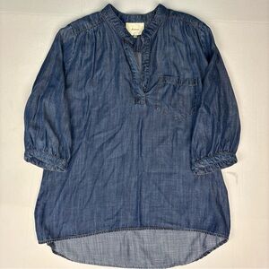 Elevenses Anthropologie Women Medium Shirt Denim Tencel Peasant 3/4 Sleeve Boho